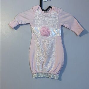 Stephan Baby Pink Lace Floral Detail Newborn Gown Dress